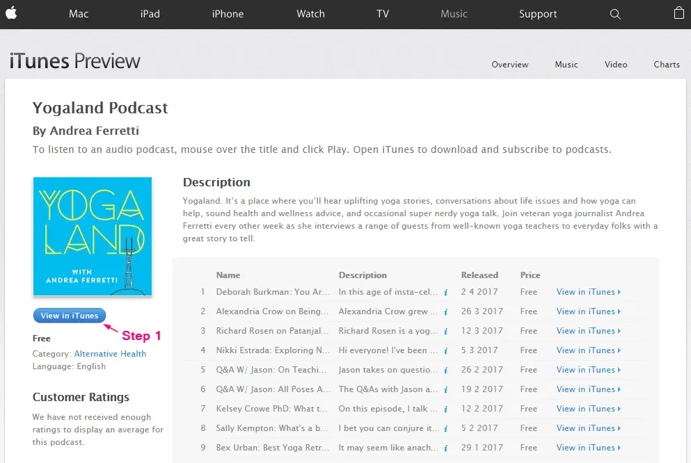 How to subscribe to a podcast - Itunes step 1 screenshot