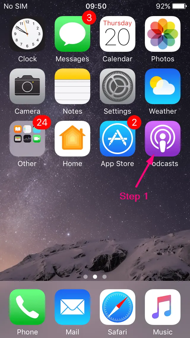 How to subscribe to a podcast - IOS Podcasts, Step 1 screenshot