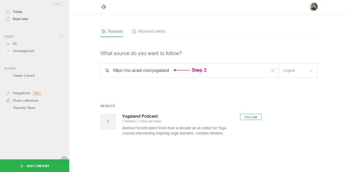 How to subscribe to a podcast - RSS, step 2 screenshot