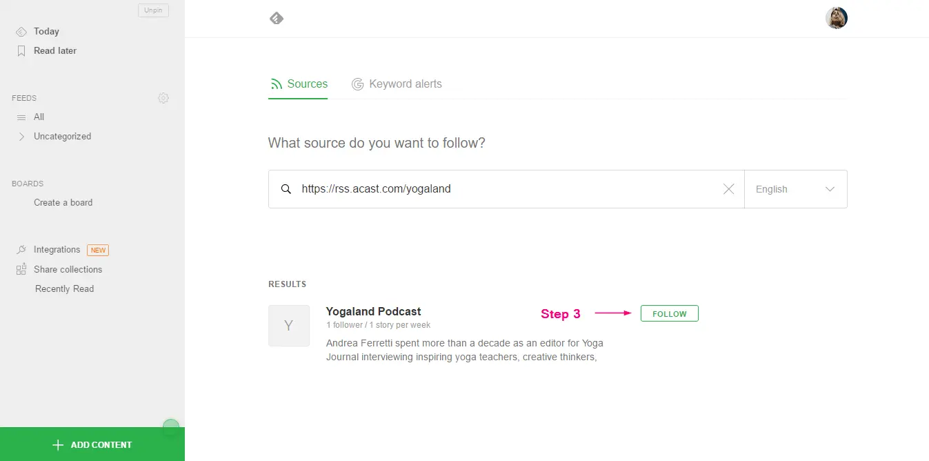 How to subscribe to a podcast - RSS, step 3 screenshot